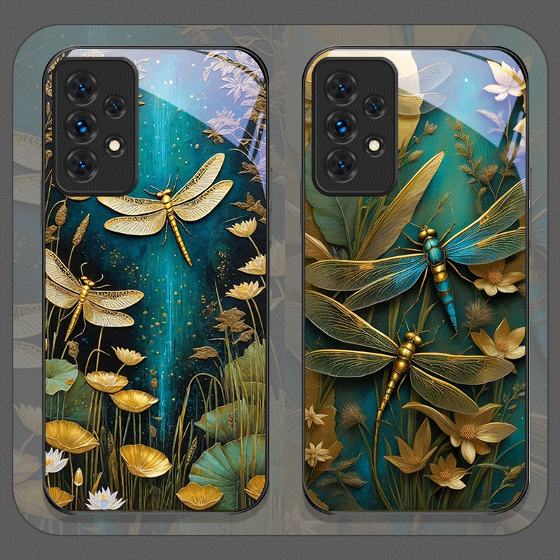 Samsung Galaxy A55 - เคสโทรศัพท์มือถือลายดอกไม้และแมลงปอสีทอง สำหรับ Samsung Galaxy A06 A17