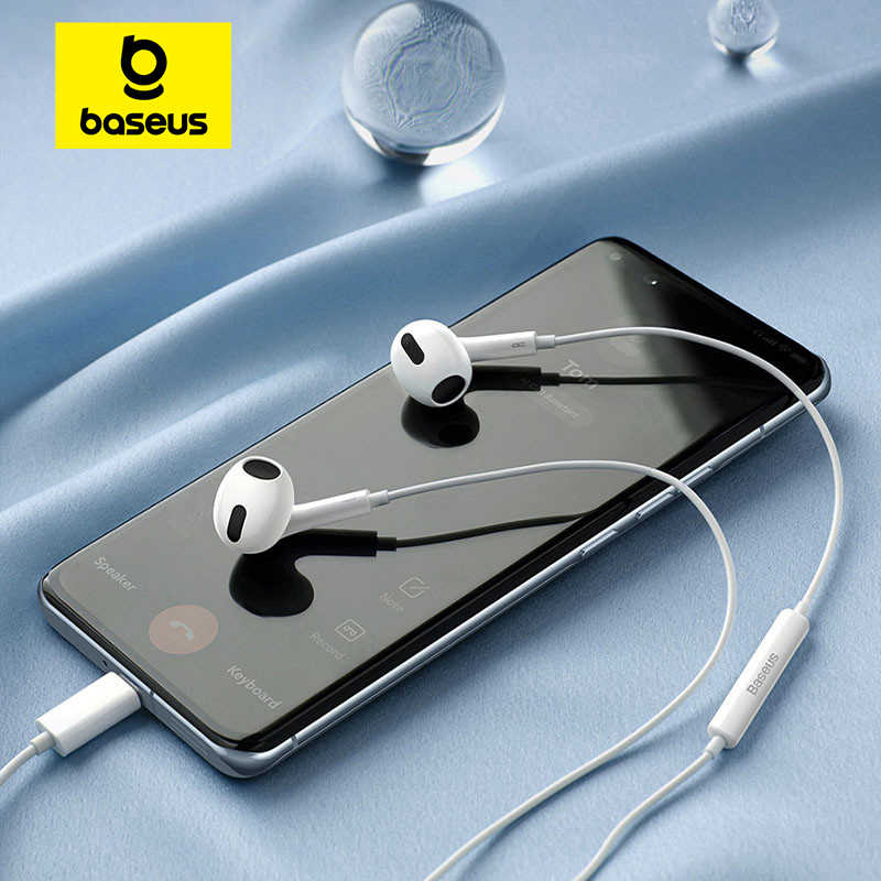 Wired Earphone Lightning - Baseus C17 Type-Cหูฟังในหูหูฟังชุดหูฟังแบบมีสายพร้อมไมโครโฟนสําหรับโทรศัพท์สมาร์ทสําหรับXiaomi Samsung S21 S20
