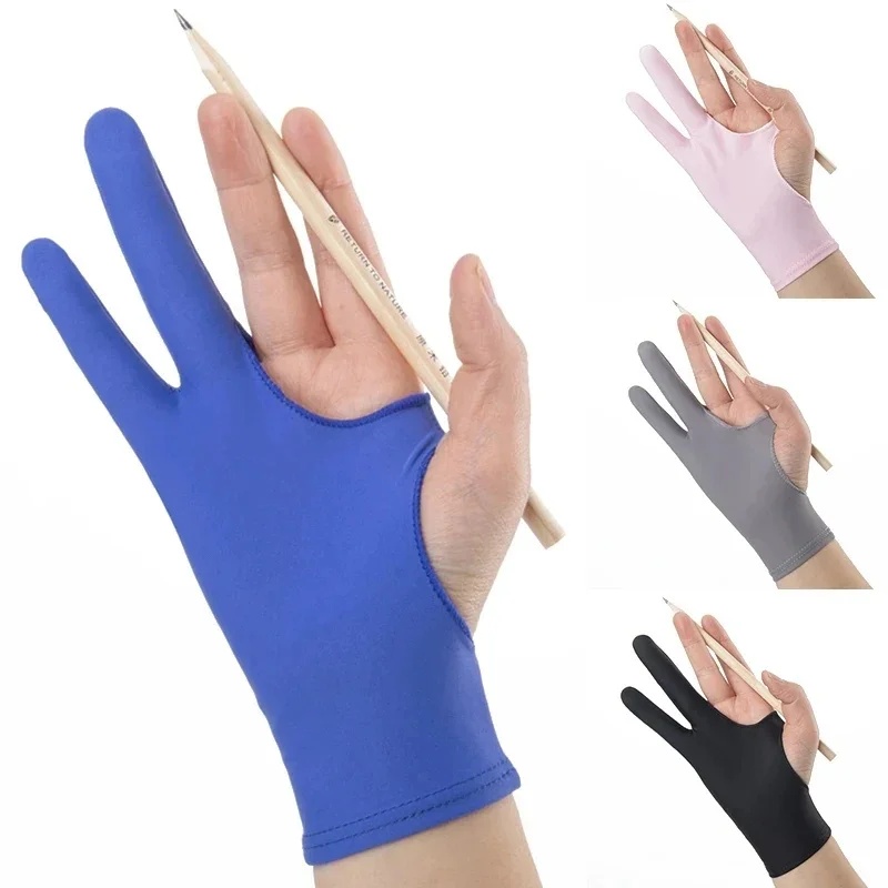 Drawing Glove Artist - 1/4 ชิ้น ถุงมือวาดภาพสองนิ้ว ป้องกันรอยเปื้อน สำหรับแท็บเล็ตวาดภาพ ถุงมือสำหรับมือขวาและมือซ้าย